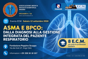 Sabato 12 settembre 2026, presso la Fondazione Peppino Scoppa di Angri, si terrà il corso ECM “Asma e BPCO: dalla diagnosi alla gestione integrata del paziente respiratorio”, con 8 crediti ECM per tutte le professioni sanitarie.