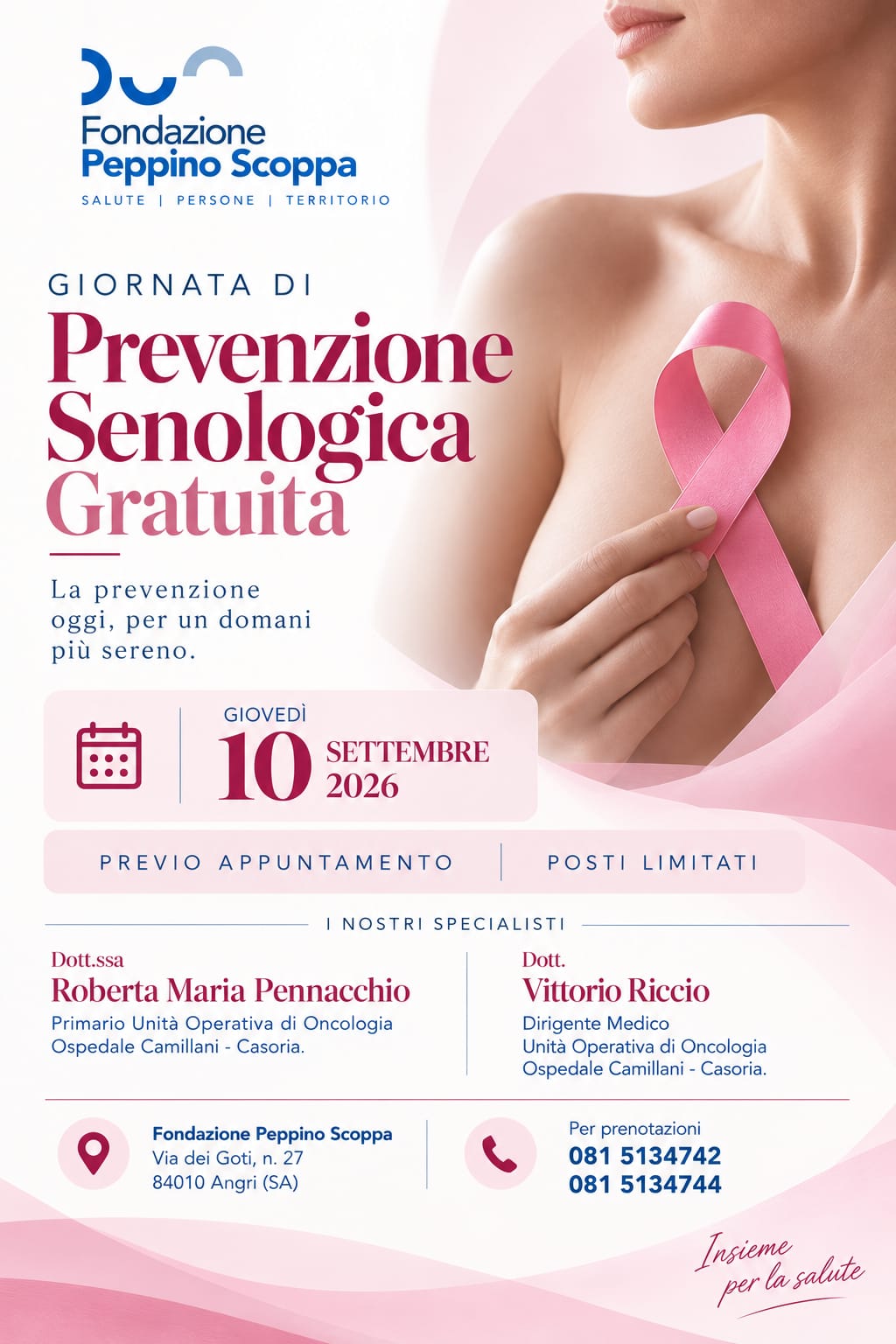Locandina della Giornata di Prevenzione Senologica Gratuita del 10 settembre 2026 alla Fondazione Peppino Scoppa